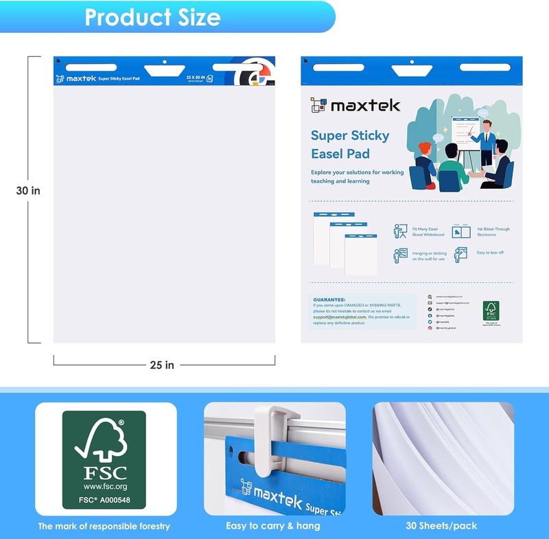 maxtek Chart Paper 25"x30", Large Sticky Easel Pad with 2 Packs, 60 Sheets, Upgraded Big Anchor Flip Chart Paper with Super Sticky Back, Self-Stick Paper for Walls & Easels - Image 3